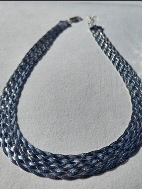 Vintage 925 Italy Sterling Silver Woven Braided Mesh Necklace